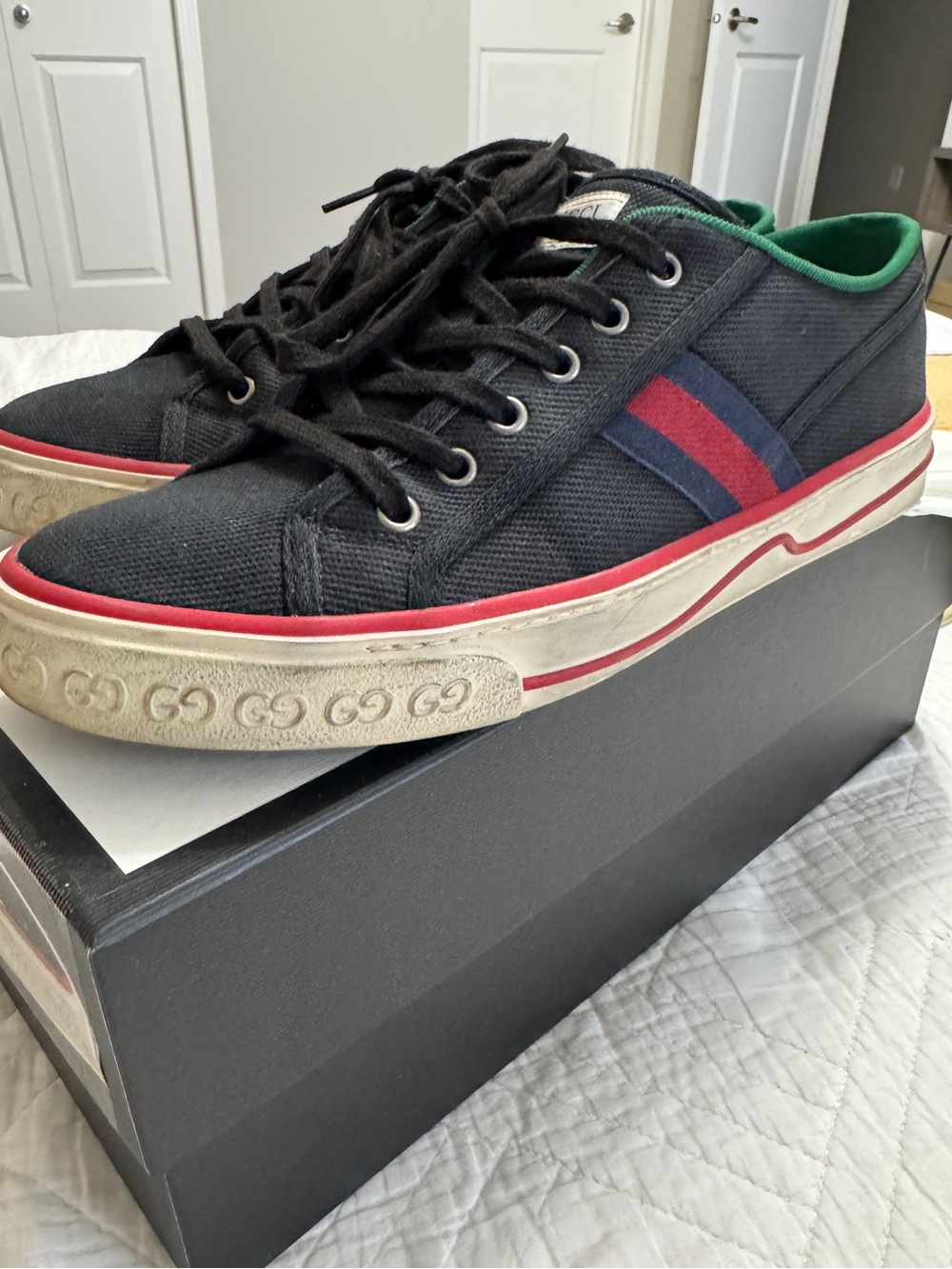 Gucci Tennis 1977 Black Cotton Sneaker US 10